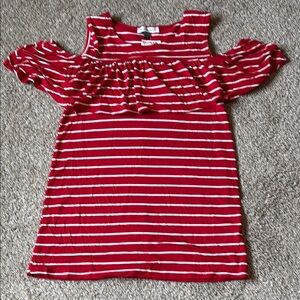 Red and White Striped Cold Shoulder Top